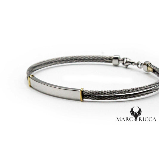 Bracelet Or 18 Carats & Acier avec Plaque