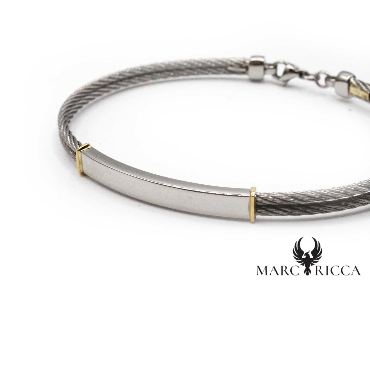 Bracelet Or 18 Carats & Acier avec Plaque