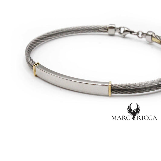 Bracelet Or 9 Carats & Acier avec Plaque