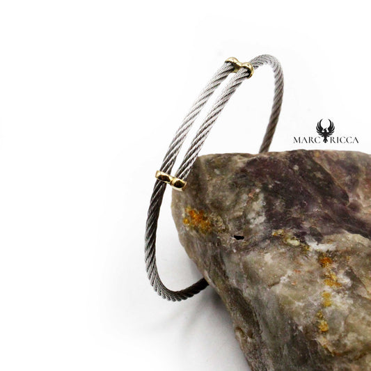 Bracelet Or 9 Carats & Acier double câbles