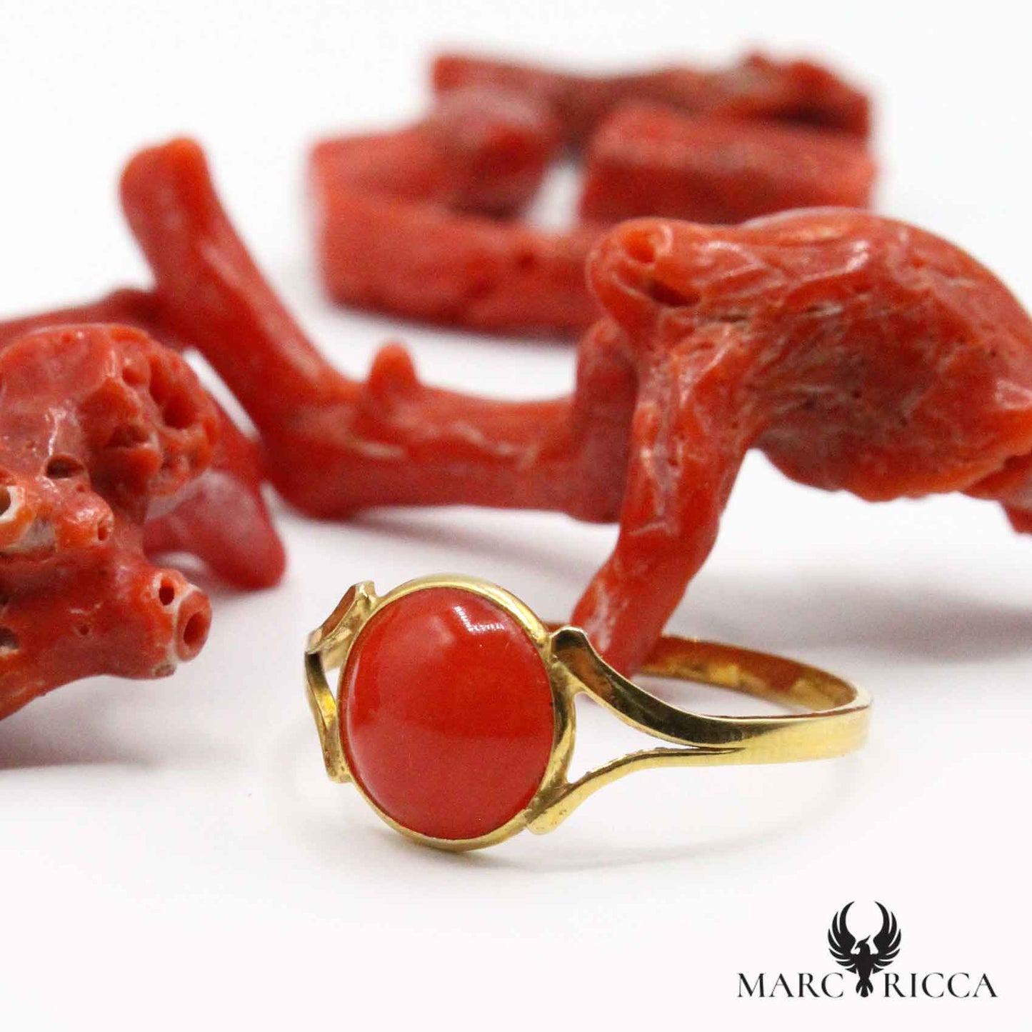 Bague Vermeil Corail Cabochon Rond