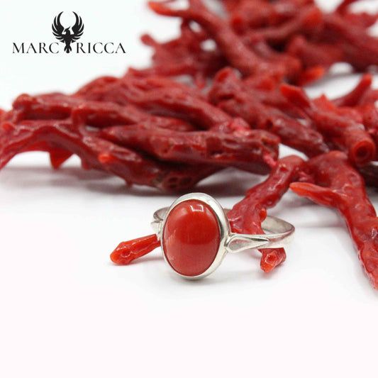 Bague Argent Corail Cabochon Ovale