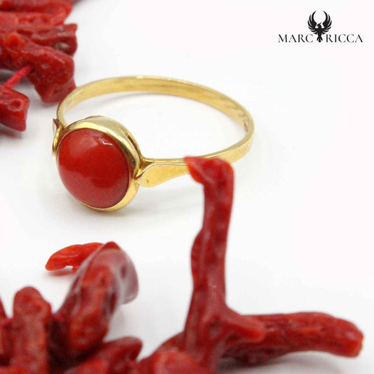 Bague Vermeil Corail Cabochon Rond