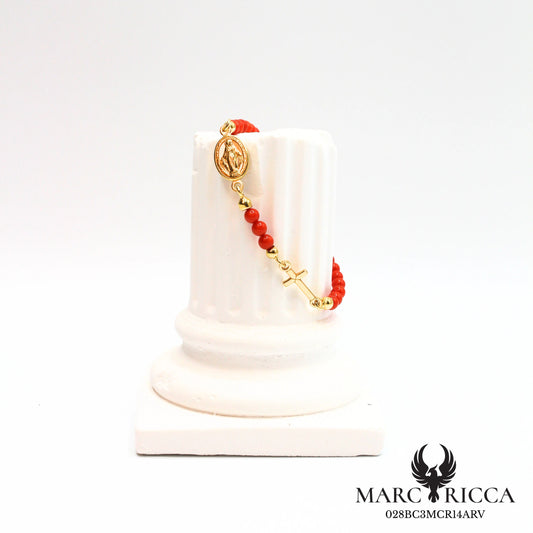 Bracelet perles de corail, croix & madone en vermeil