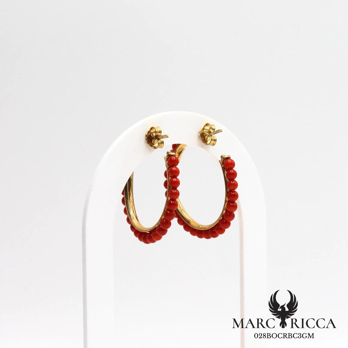 Boucles d'oreilles créoles perles de corail en vermeil