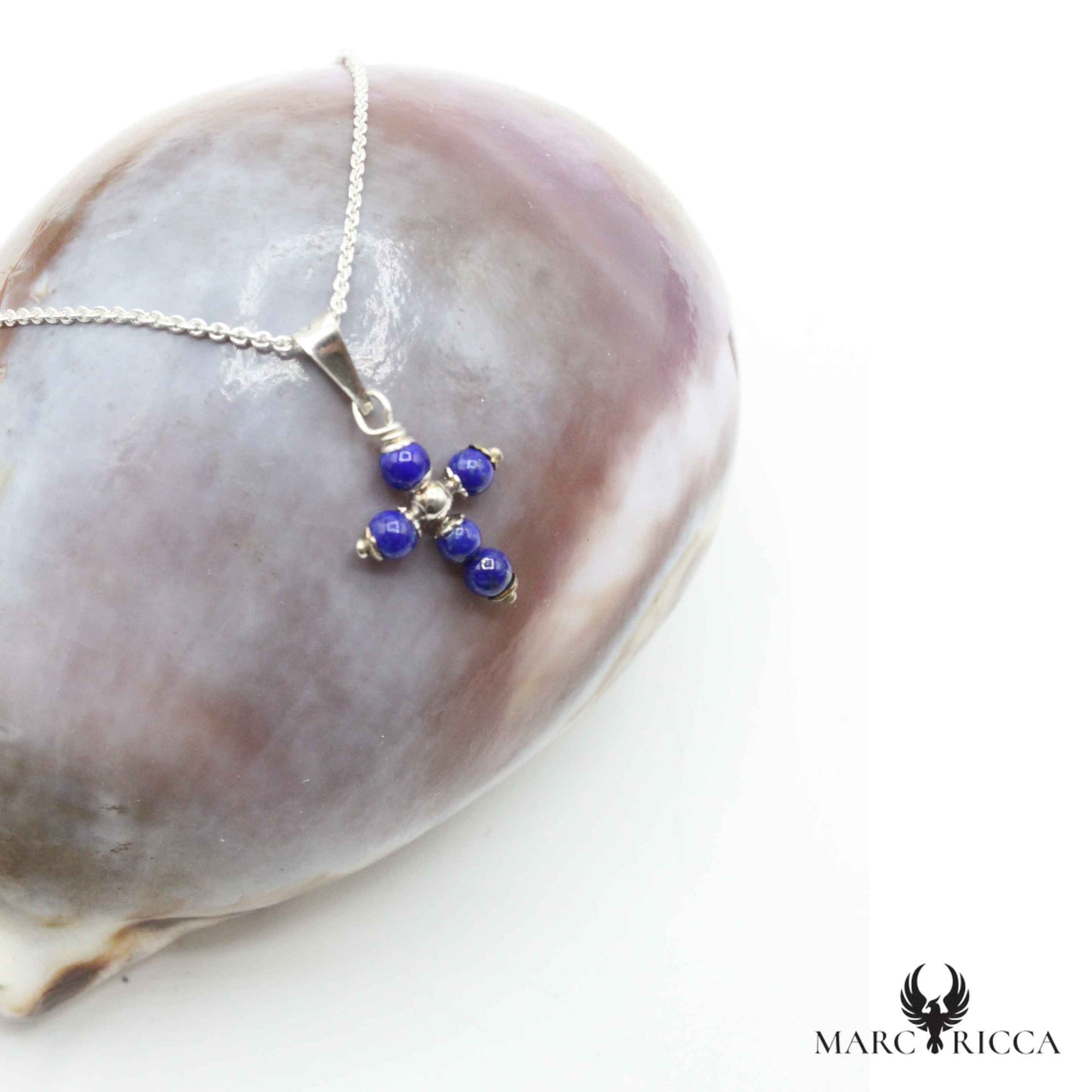 Pendentif Argent Croix Perles Lapis/Malachite/Onyx