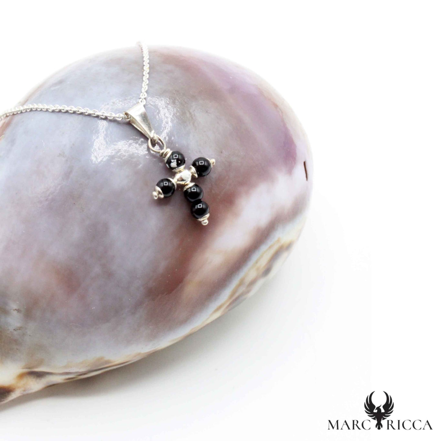 Pendentif Argent Croix Perles Lapis/Malachite/Onyx