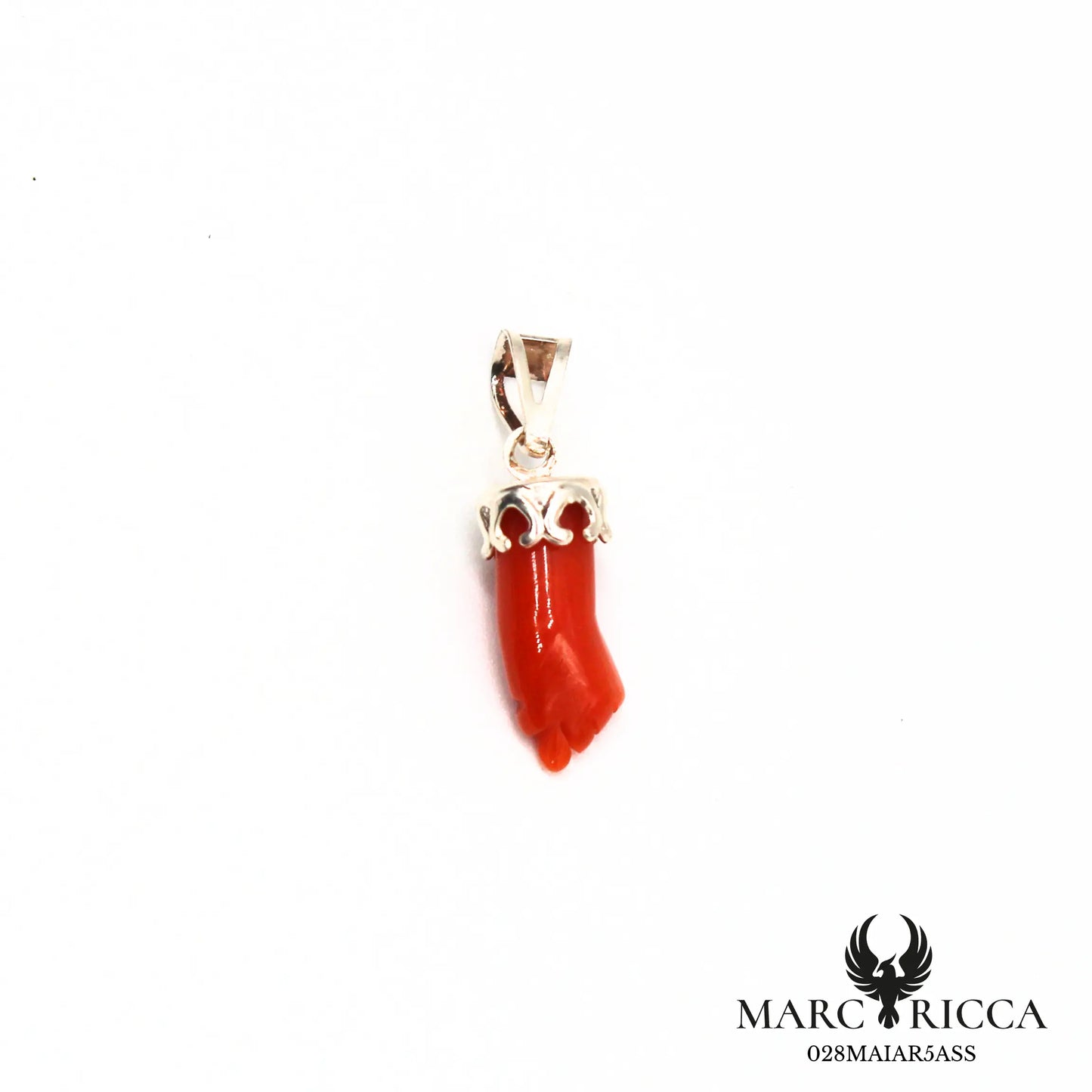 Pendentif Argent Main Festonné Corail Rouge