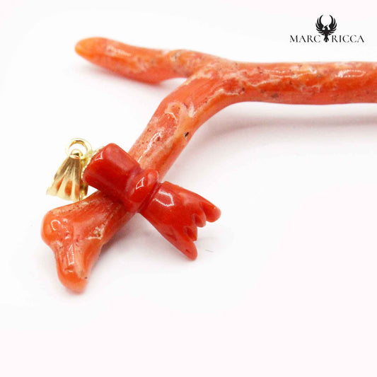 Pendentif Or Main Corne en Corail