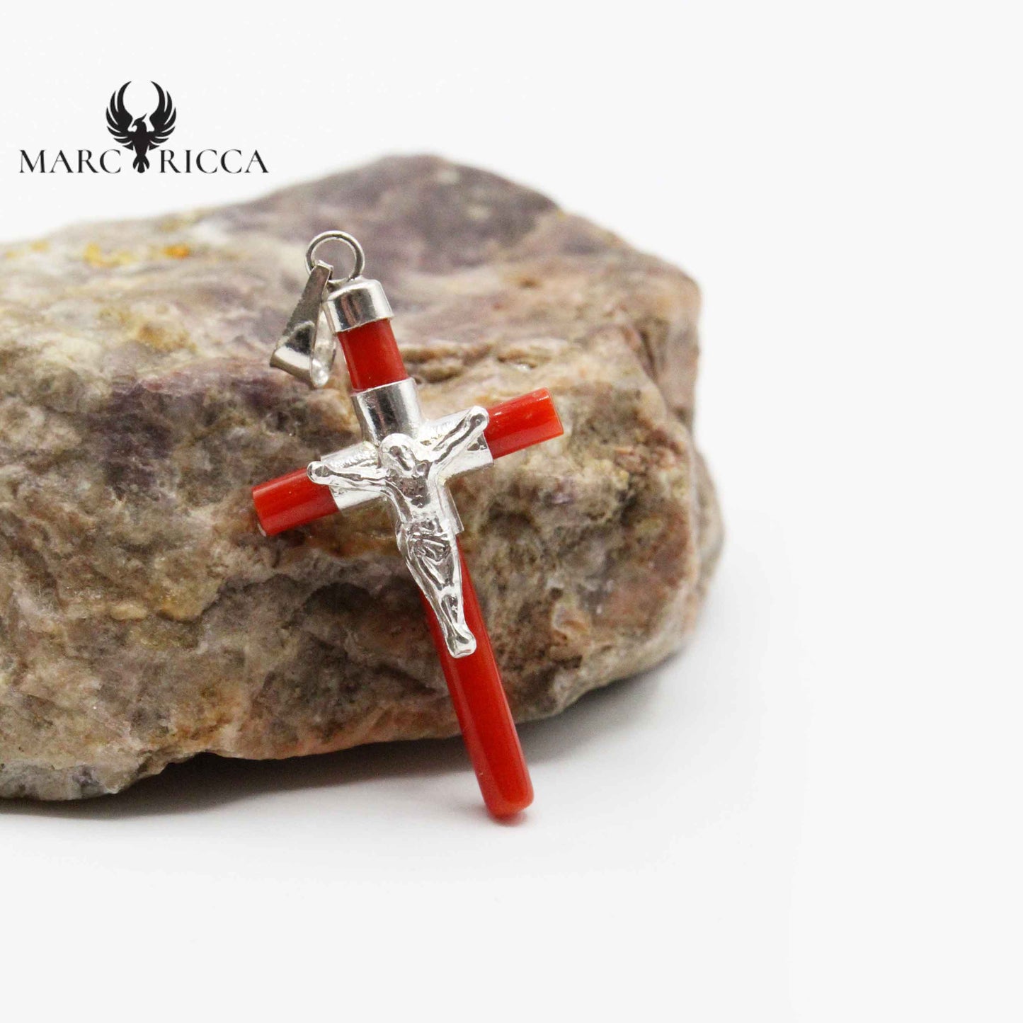 Pendentif Argent Croix & Corail