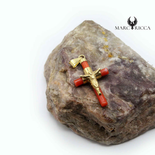 Pendentif Argent Croix & Corail