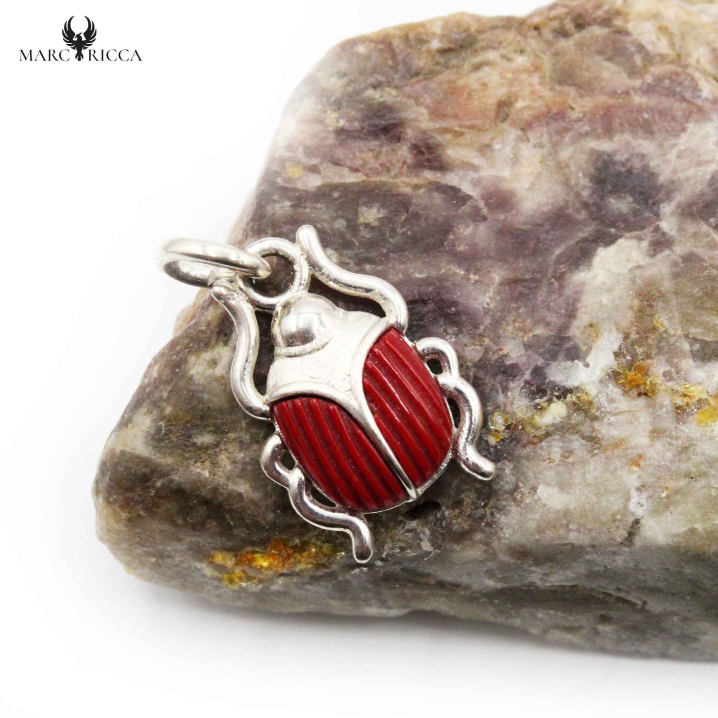 Pendentif Argent Scarabée en pâte de Corail
