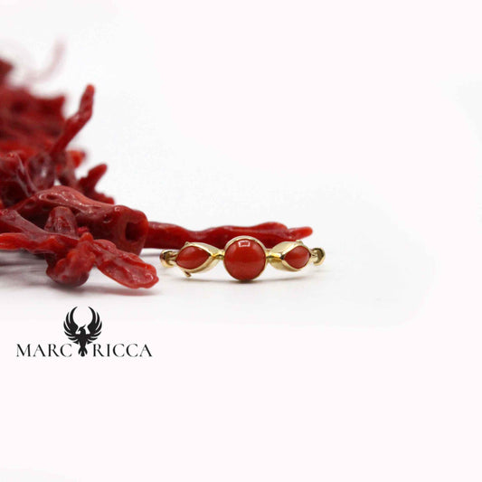 Bague Or Corail Triple Cabochon