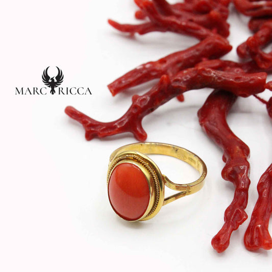 Bague Vermeil Corail Cabochon Ovale