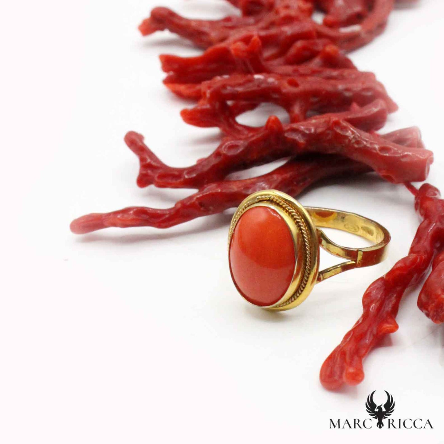 Bague Vermeil Corail Cabochon Ovale