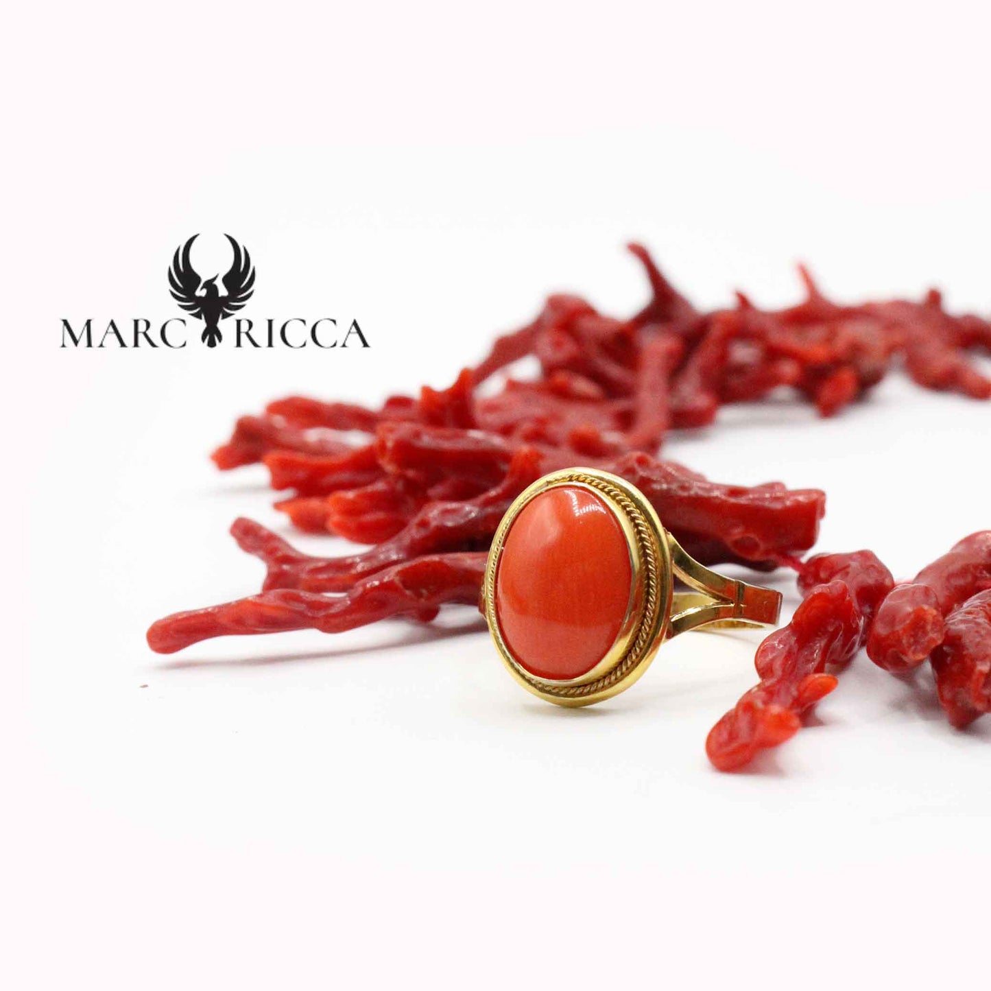 Bague Vermeil Corail Cabochon Ovale