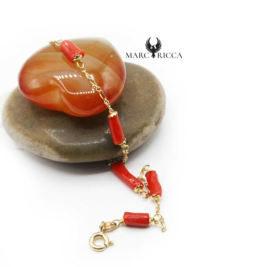 Bracelet Or Tubes Corail Rouge
