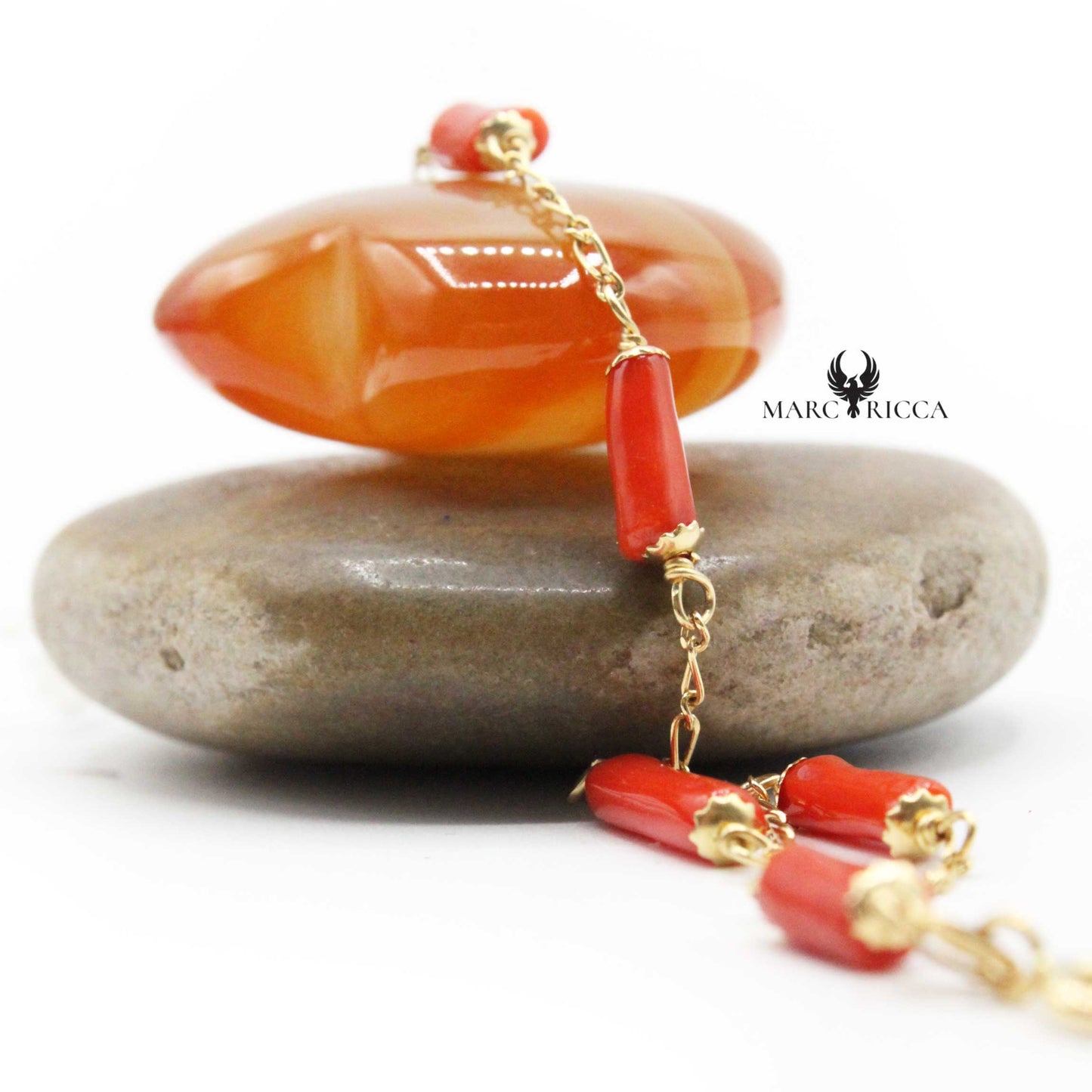 Bracelet Or Tubes Corail Rouge