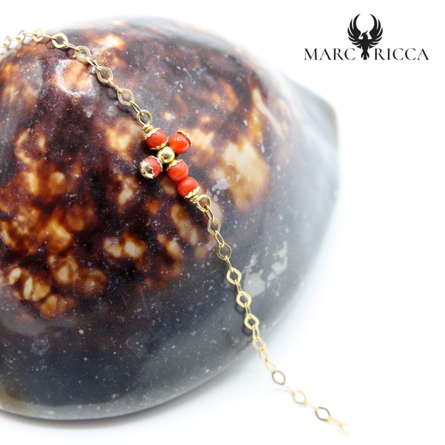 Bracelet Or Chainette Croix Corail