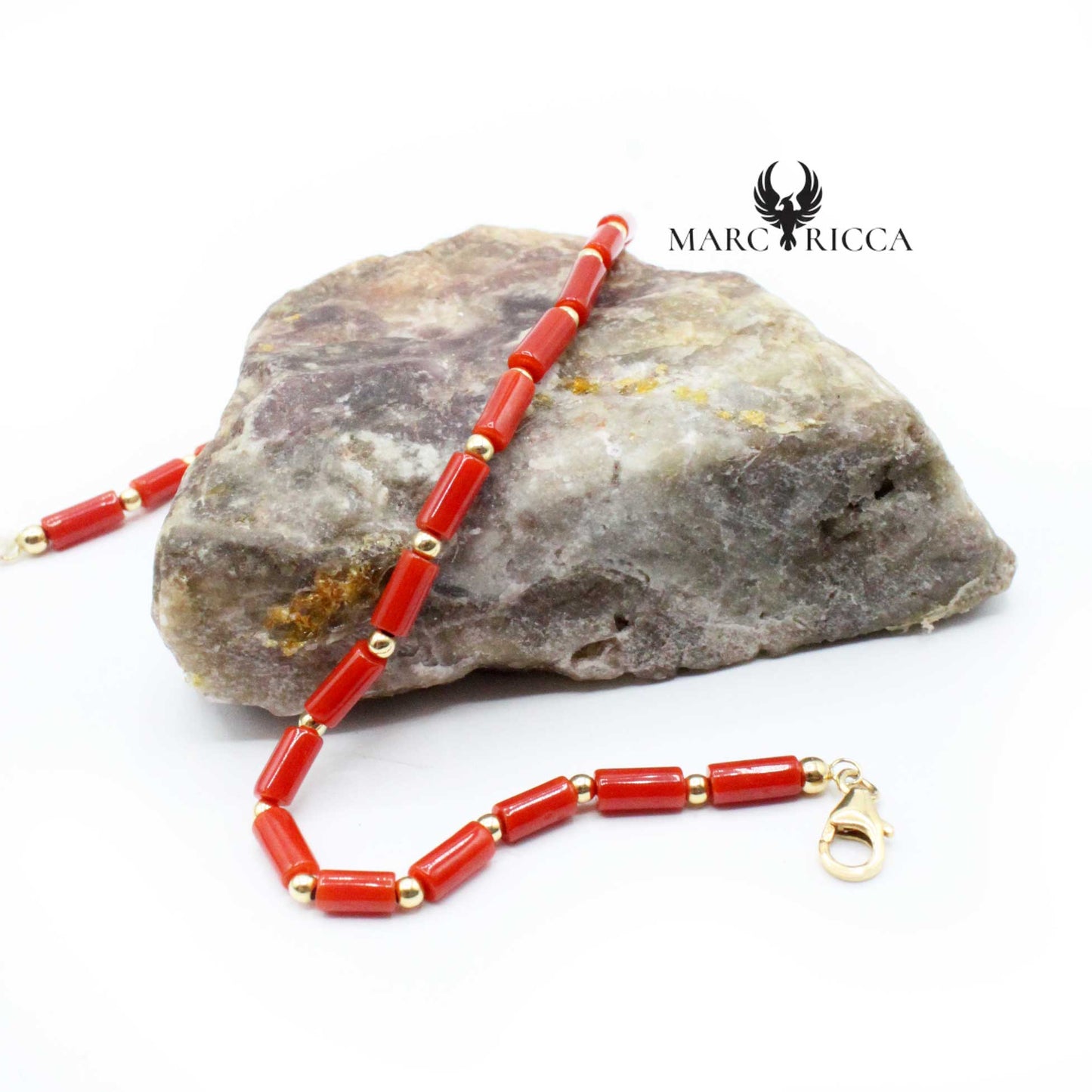 Bracelet Or Corail Tubes Rouge