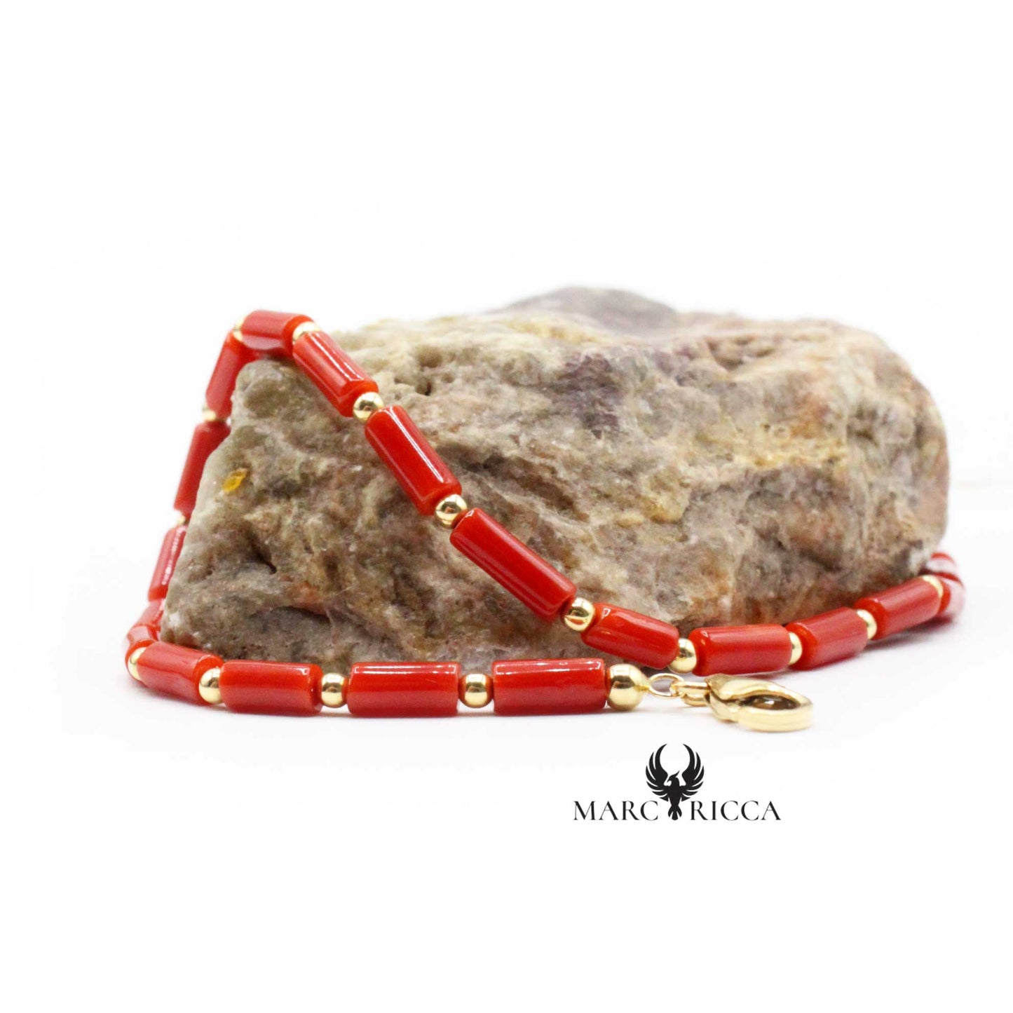 Bracelet Or Corail Tubes Rouge