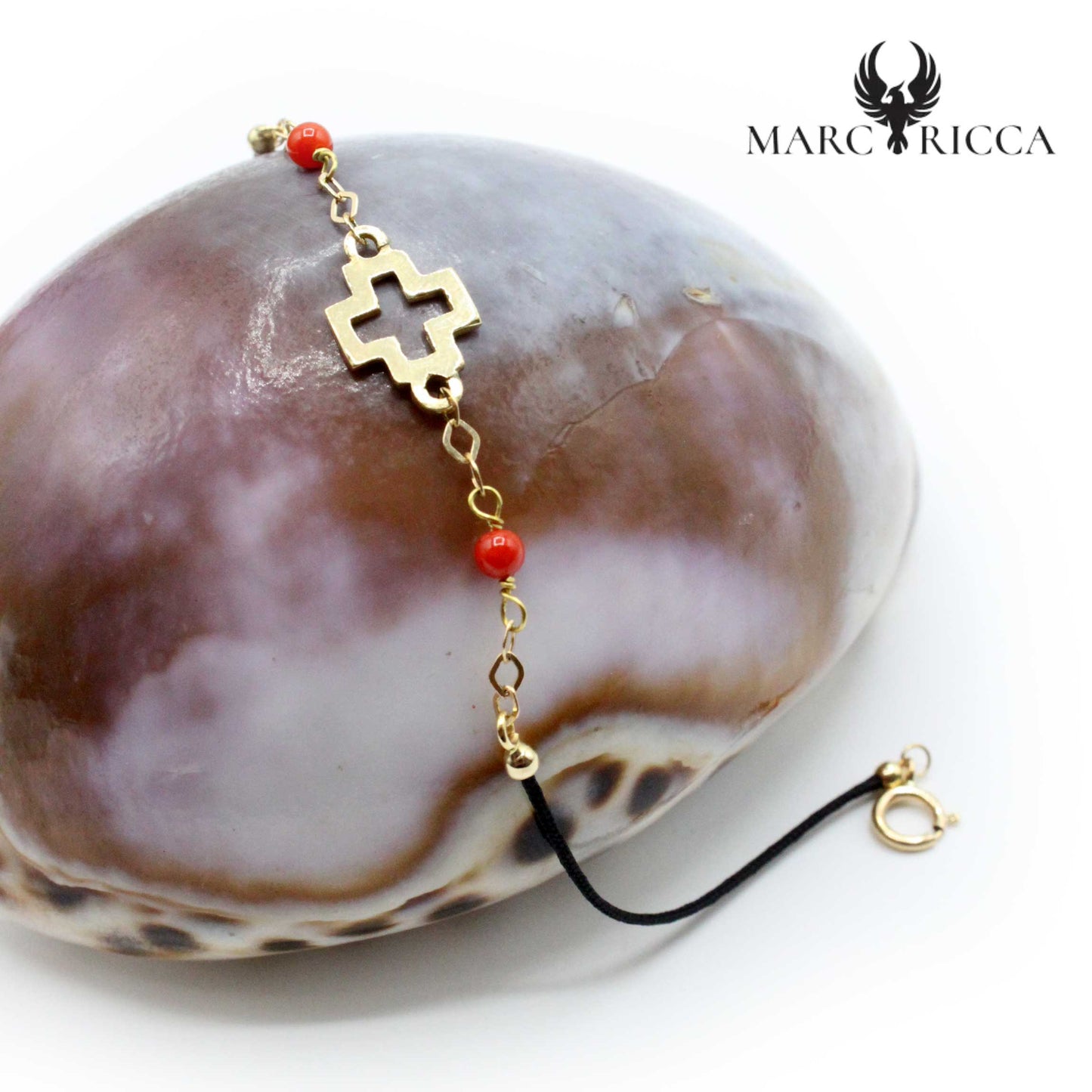 Bracelet Argent Croix, Or & Corail
