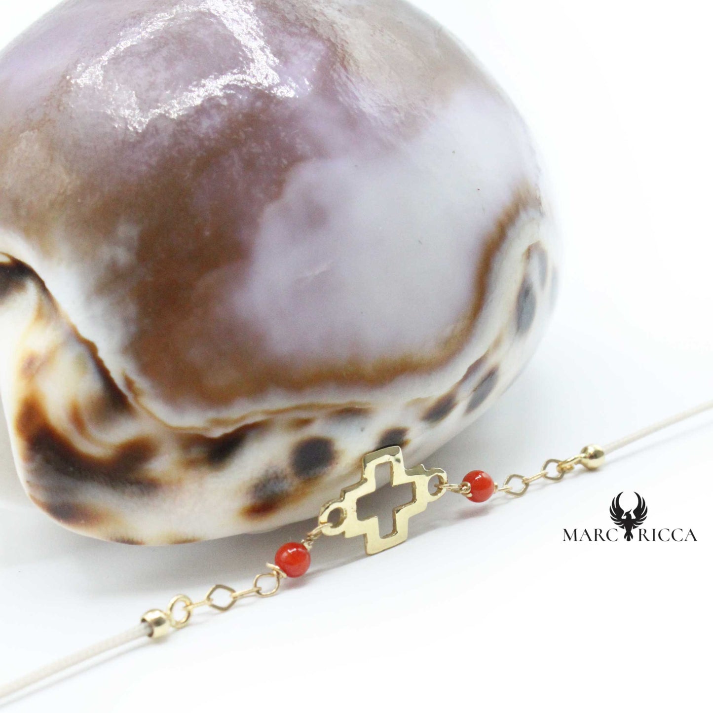 Bracelet Argent Croix, Or & Corail