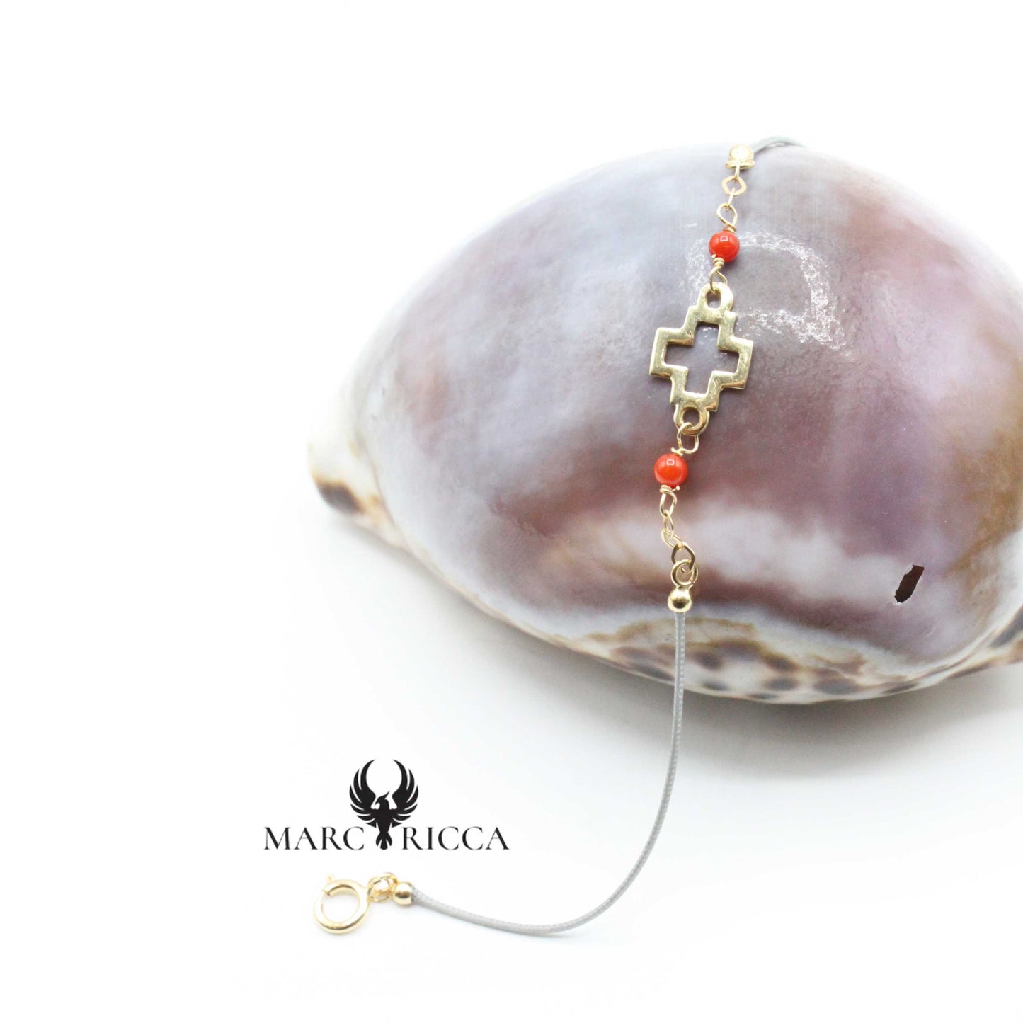 Bracelet Argent Croix, Or & Corail