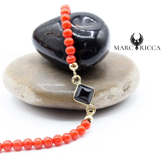 Bracelet Or Boules Corail Rouge