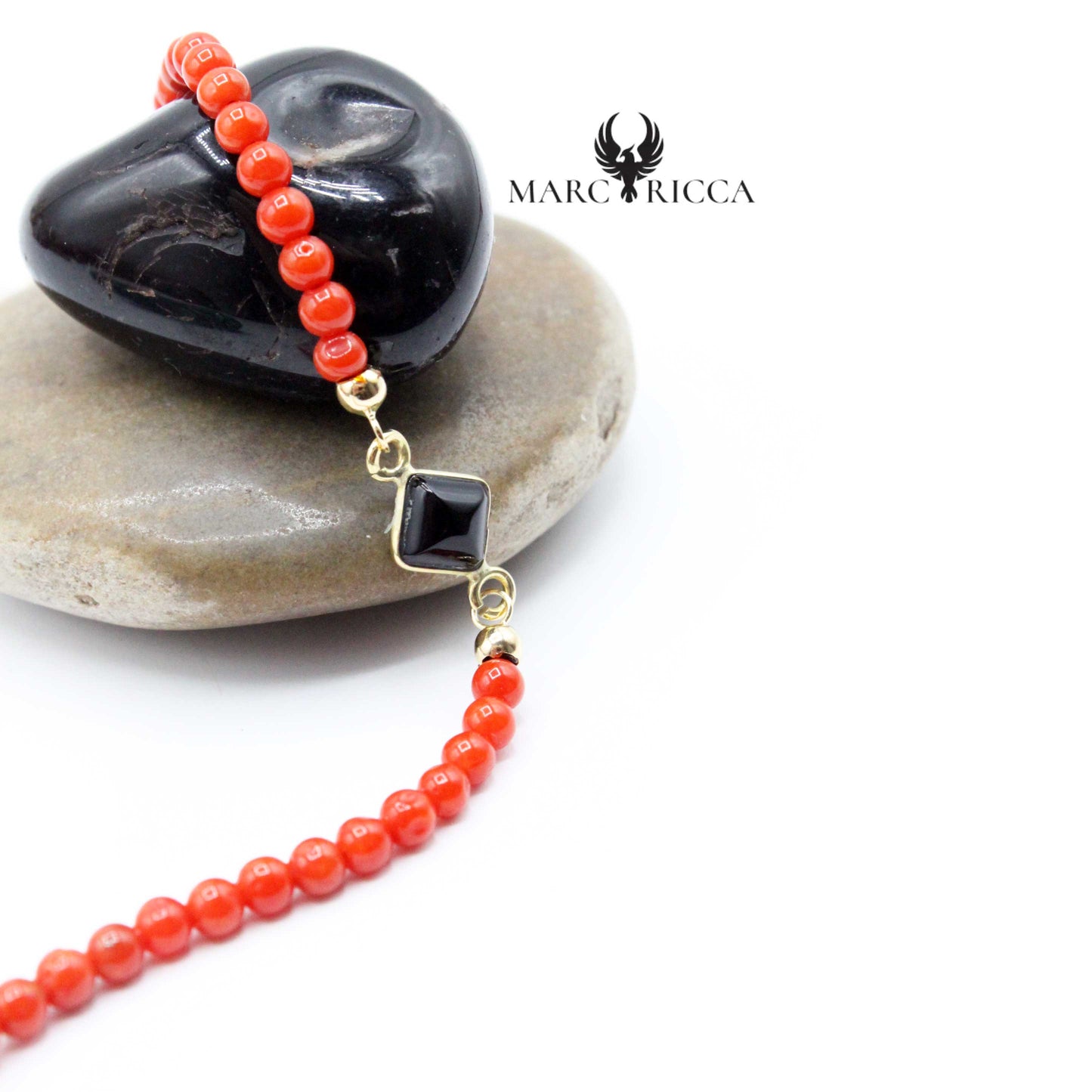 Bracelet Or Boules Corail Rouge