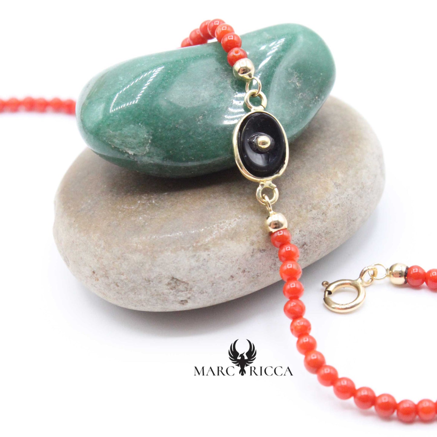 Bracelet Or Corail & Onyx Ovale
