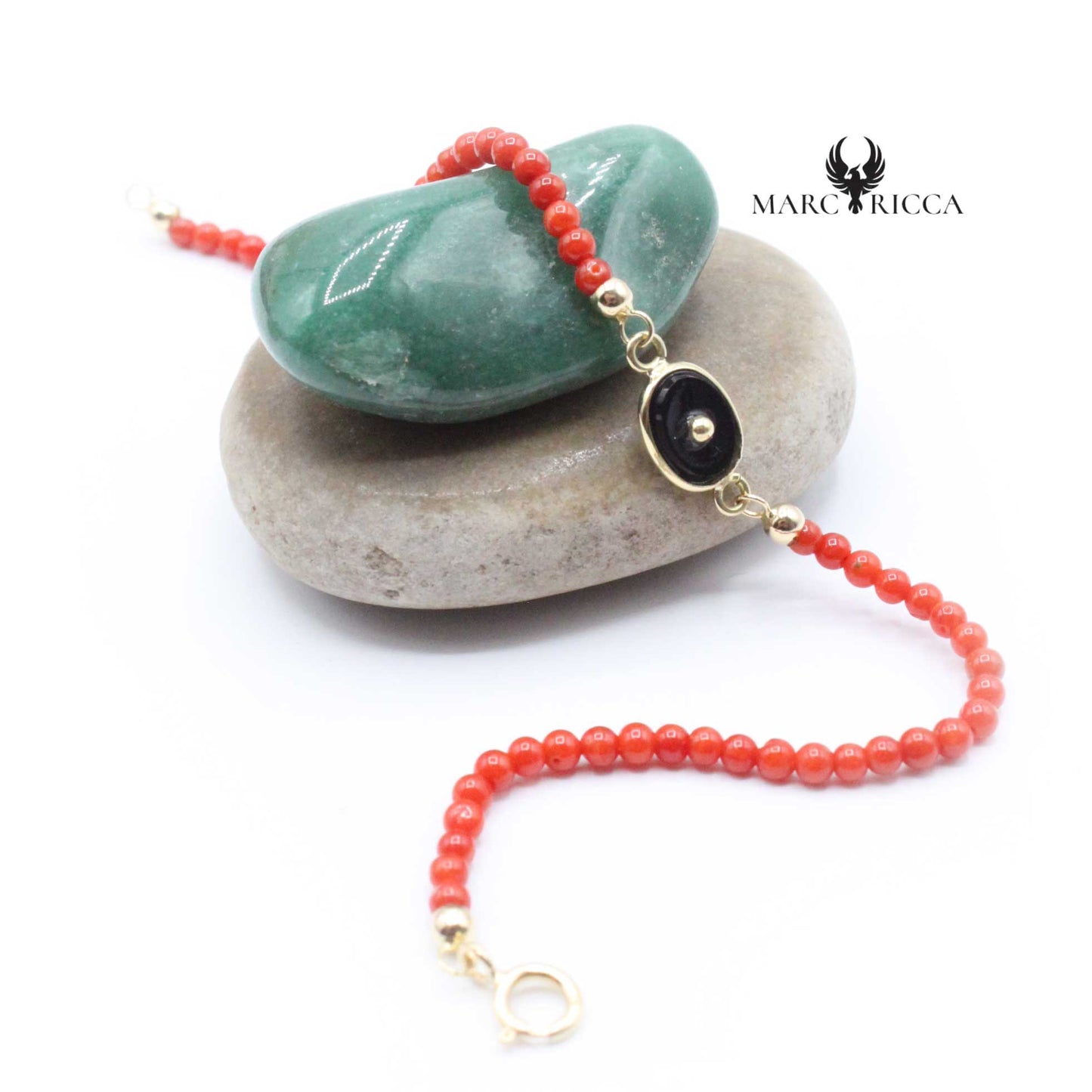 Bracelet Or Corail & Onyx Ovale