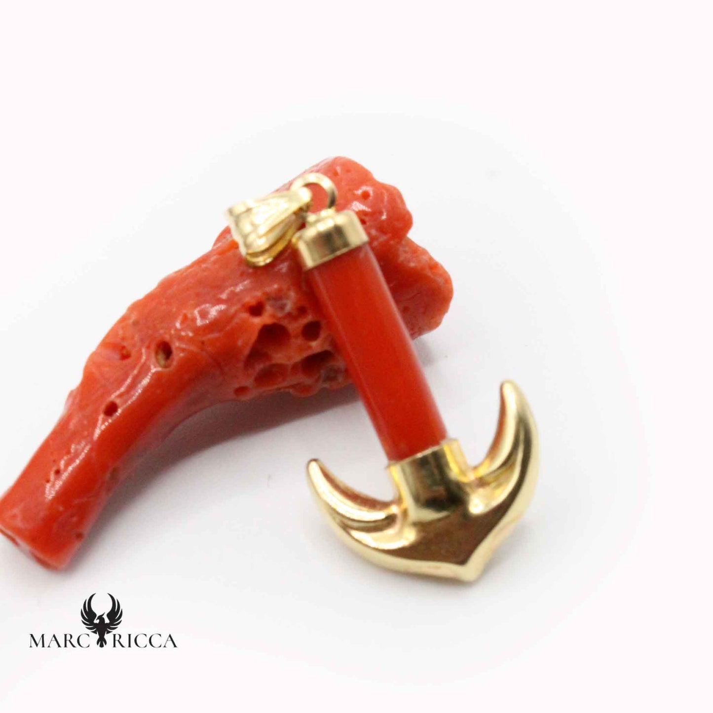 Pendentif Or Ancre & Corail 18 Carats