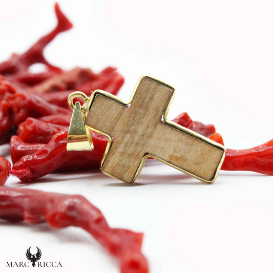 Pendentif Or Croix Corne ou Olivier 18 Carats