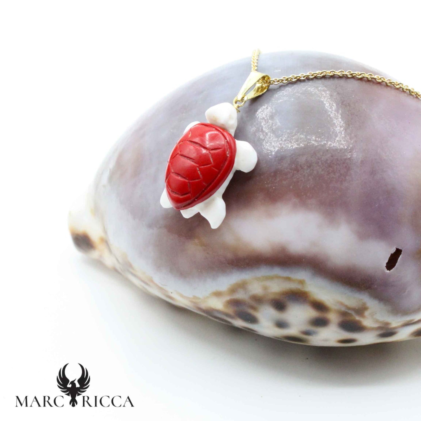 Pendentif Or Tortue & Pate de Corail Rouge & Blanche