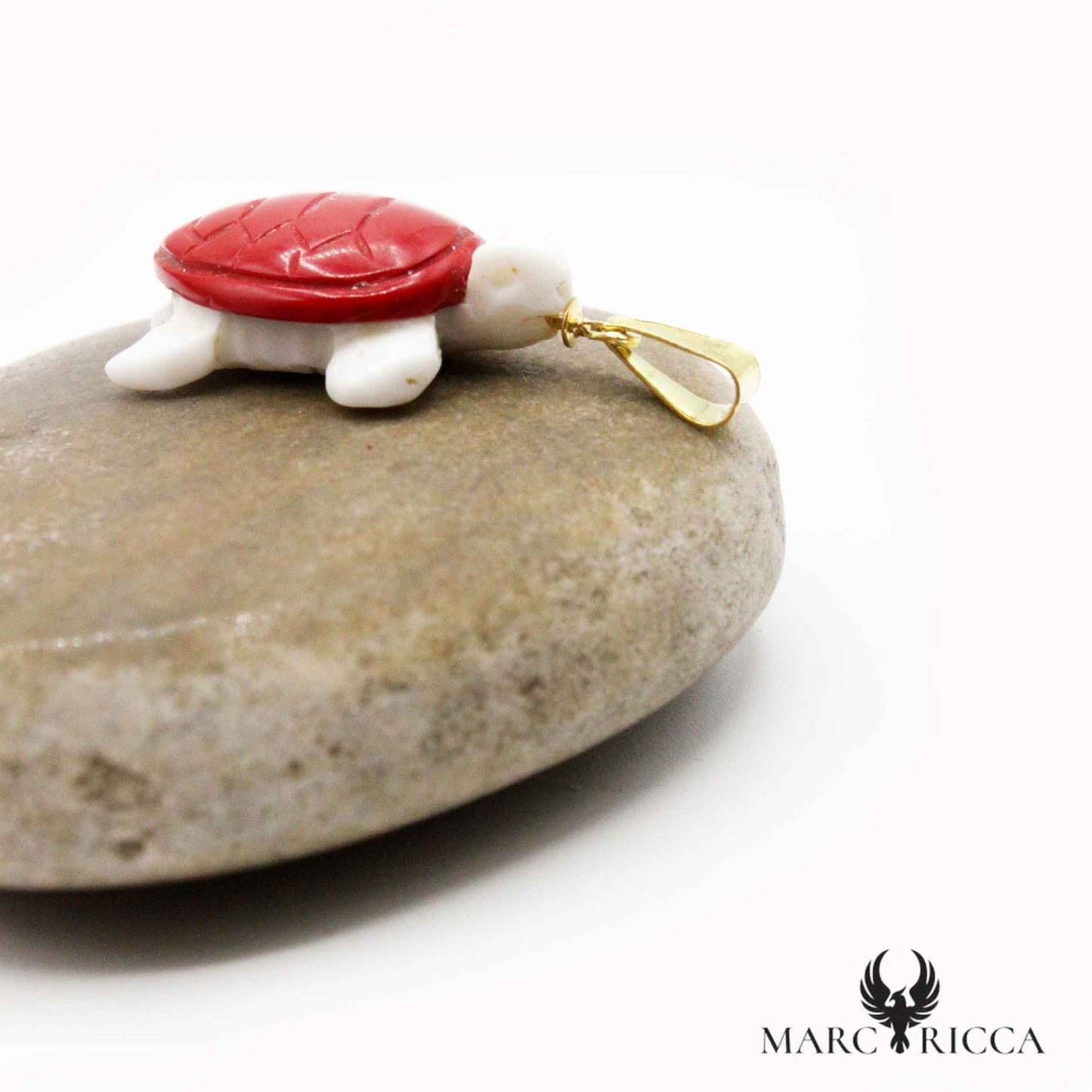 Pendentif Or Tortue & Pate de Corail Rouge & Blanche