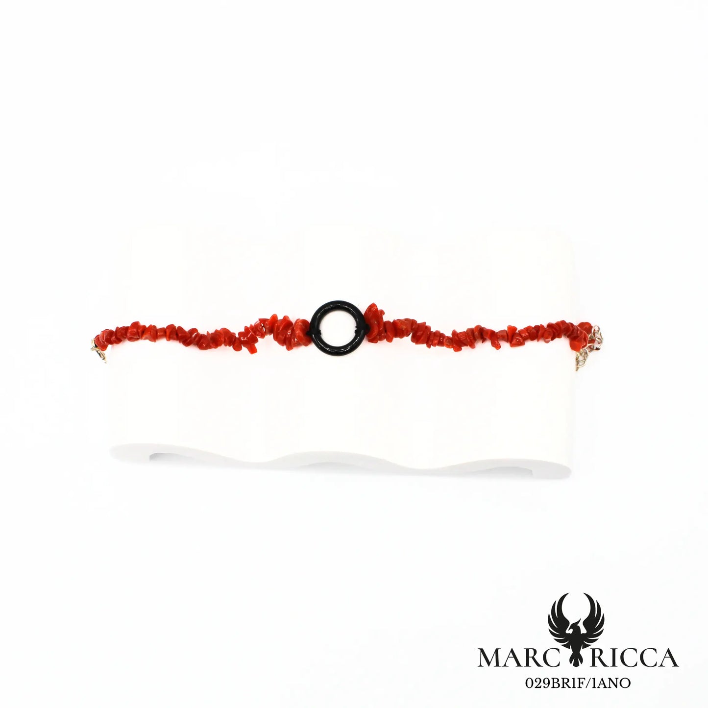 Bracelet corail sassi avec rond onyx en argent