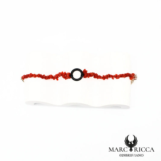 Bracelet corail sassi avec rond onyx en argent
