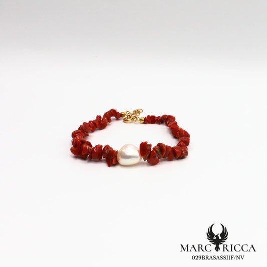 Bracelet corail sassi avec perle d'eau douce en vermeil