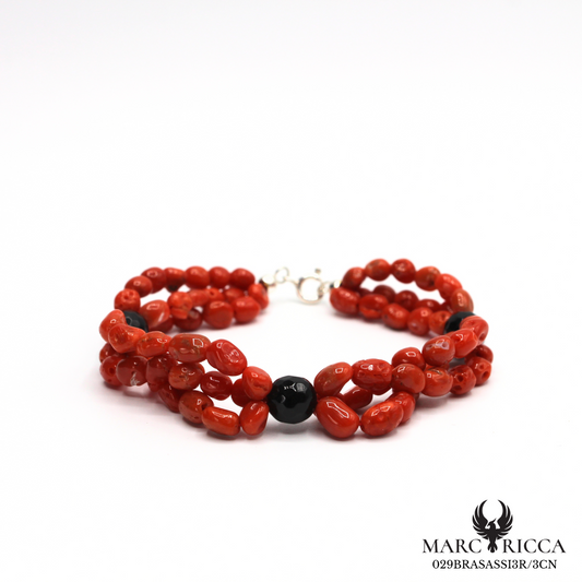 Bracelet en corail sassi et Onyx noir