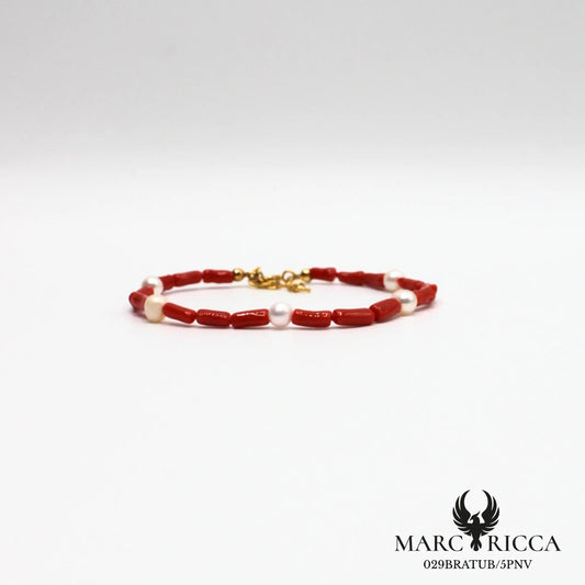 Bracelet tubes corail et perles nacrées