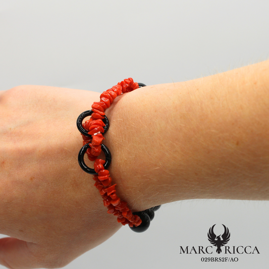 Bracelet corail chips et onyx
