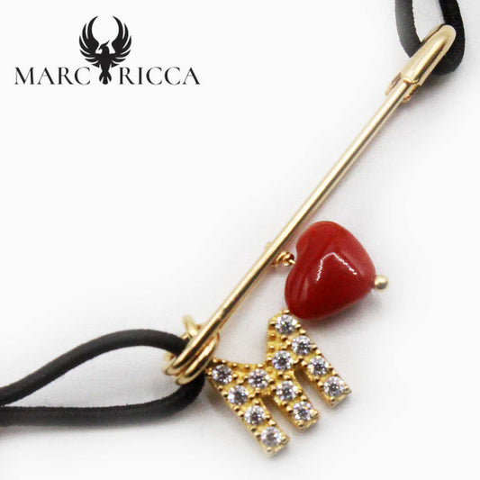 Bracelet Argent Cordon Corail Cœur & Initiale Broche