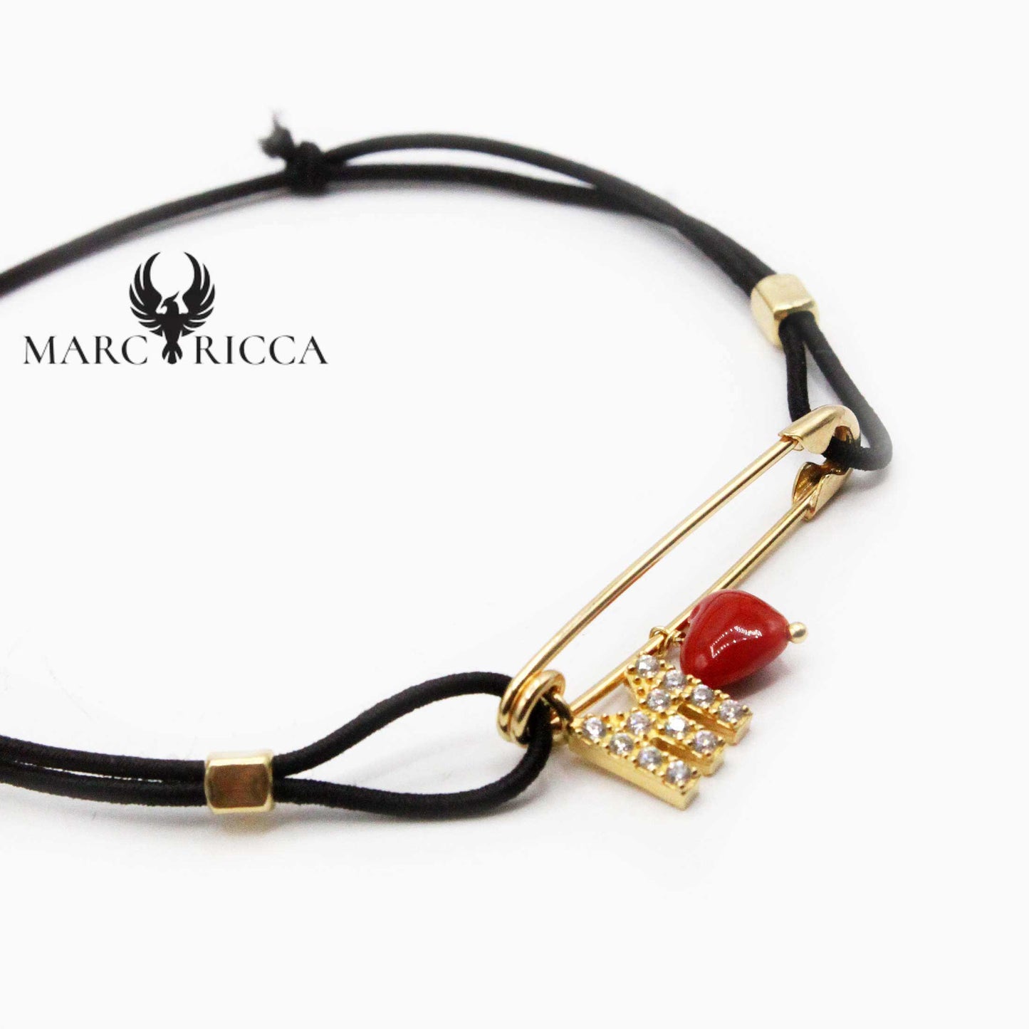 Bracelet Argent Cordon Corail Cœur & Initiale Broche