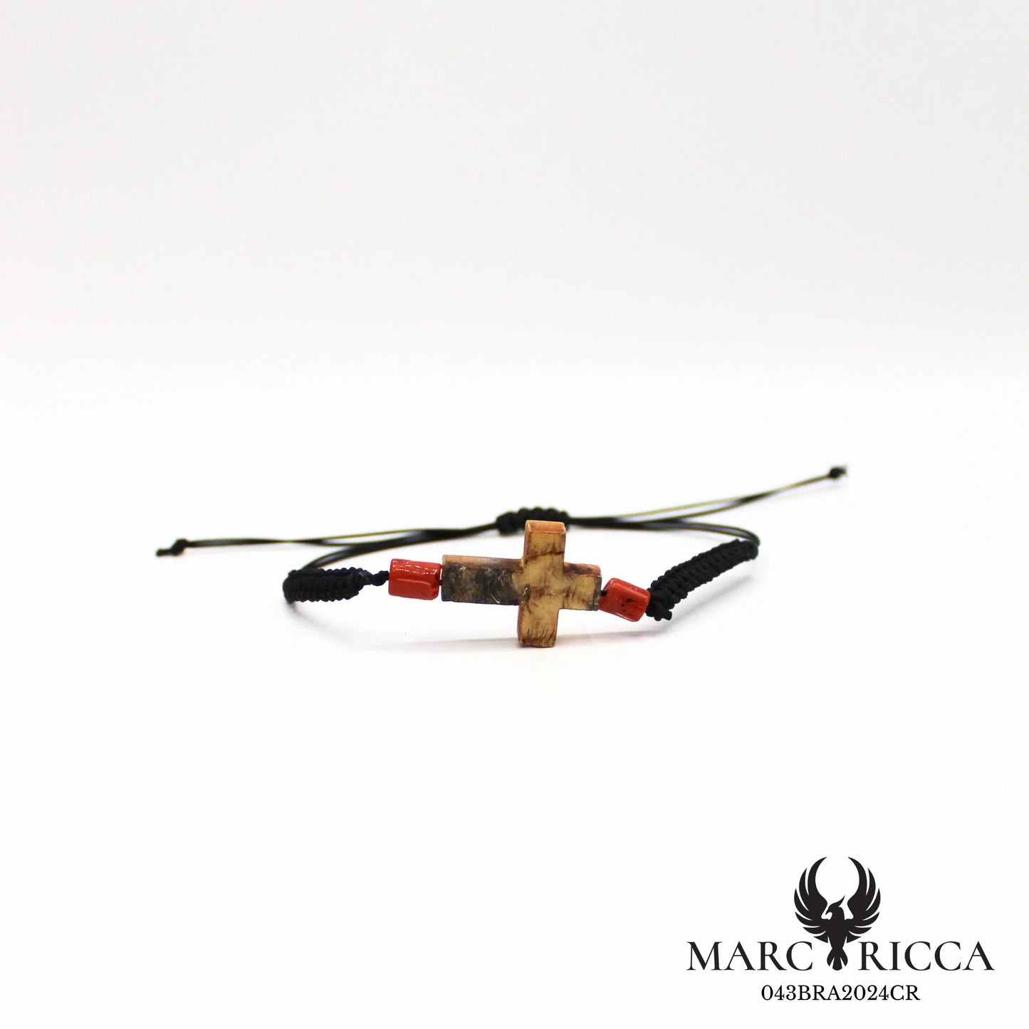 Bracelet cordon macramé croix corne chèvre et corail