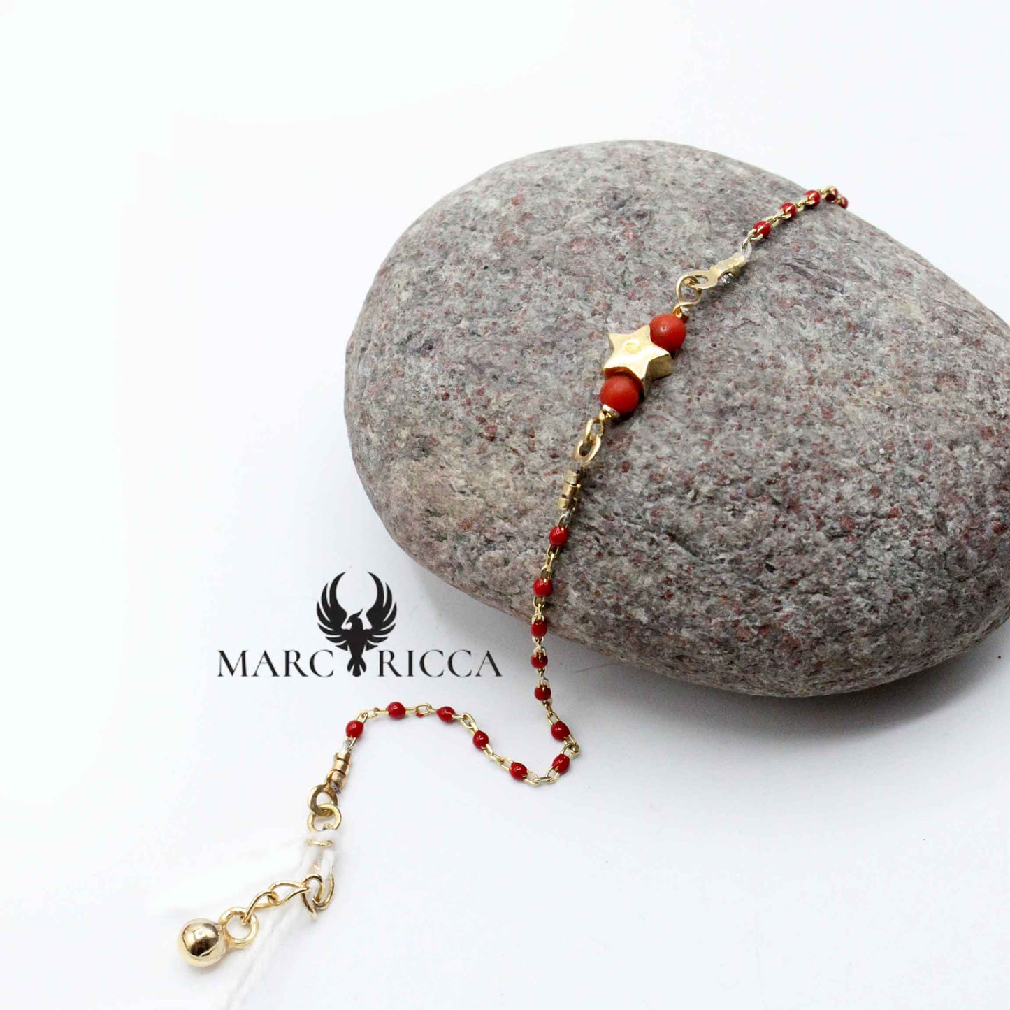 Bracelet Vermeil Corail, Etoile & Perle rouge