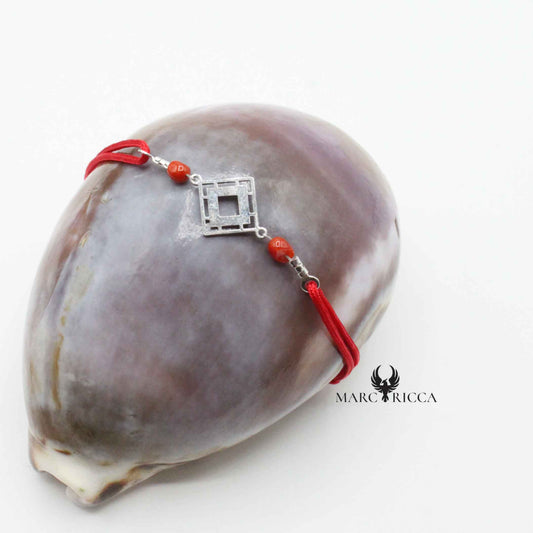 Bracelet Argent Cordon Corail & Quadri