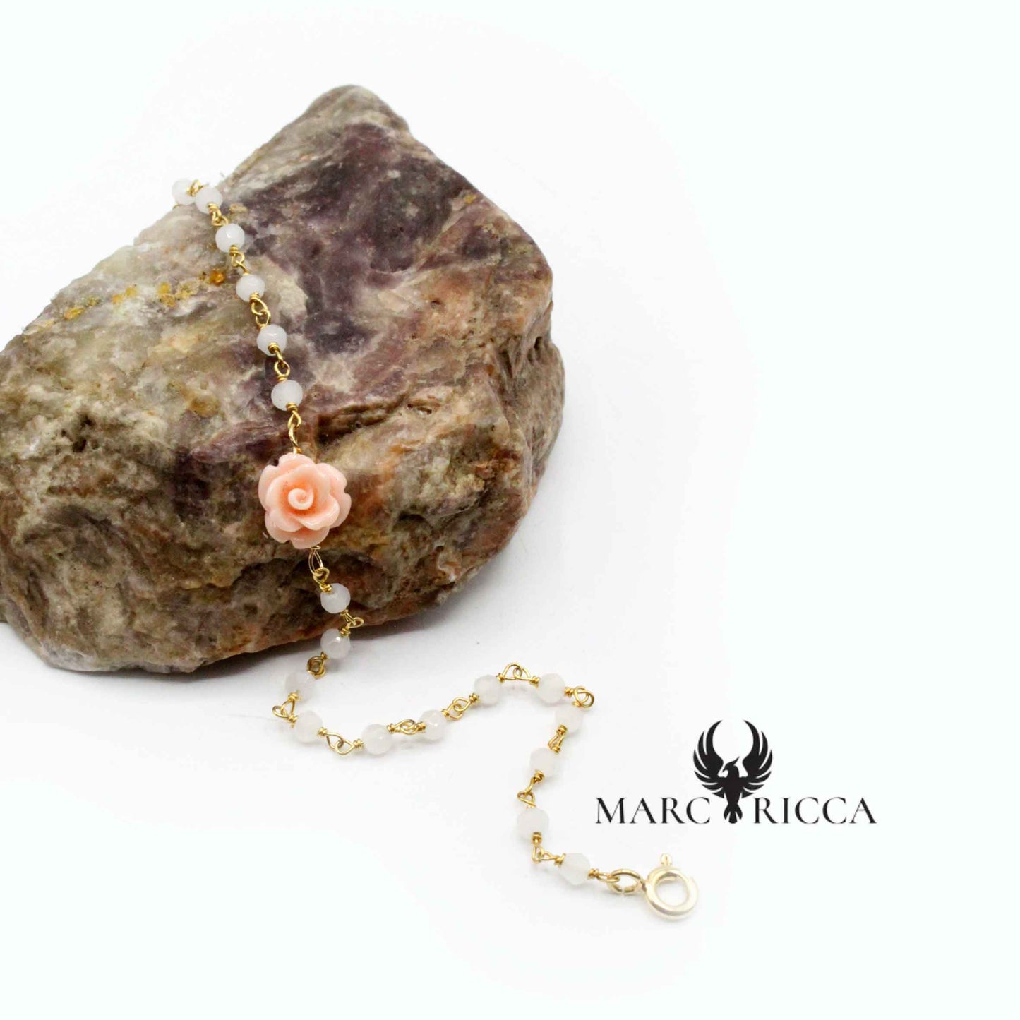 Bracelet Argent Chaine Rose en Pate de Corail