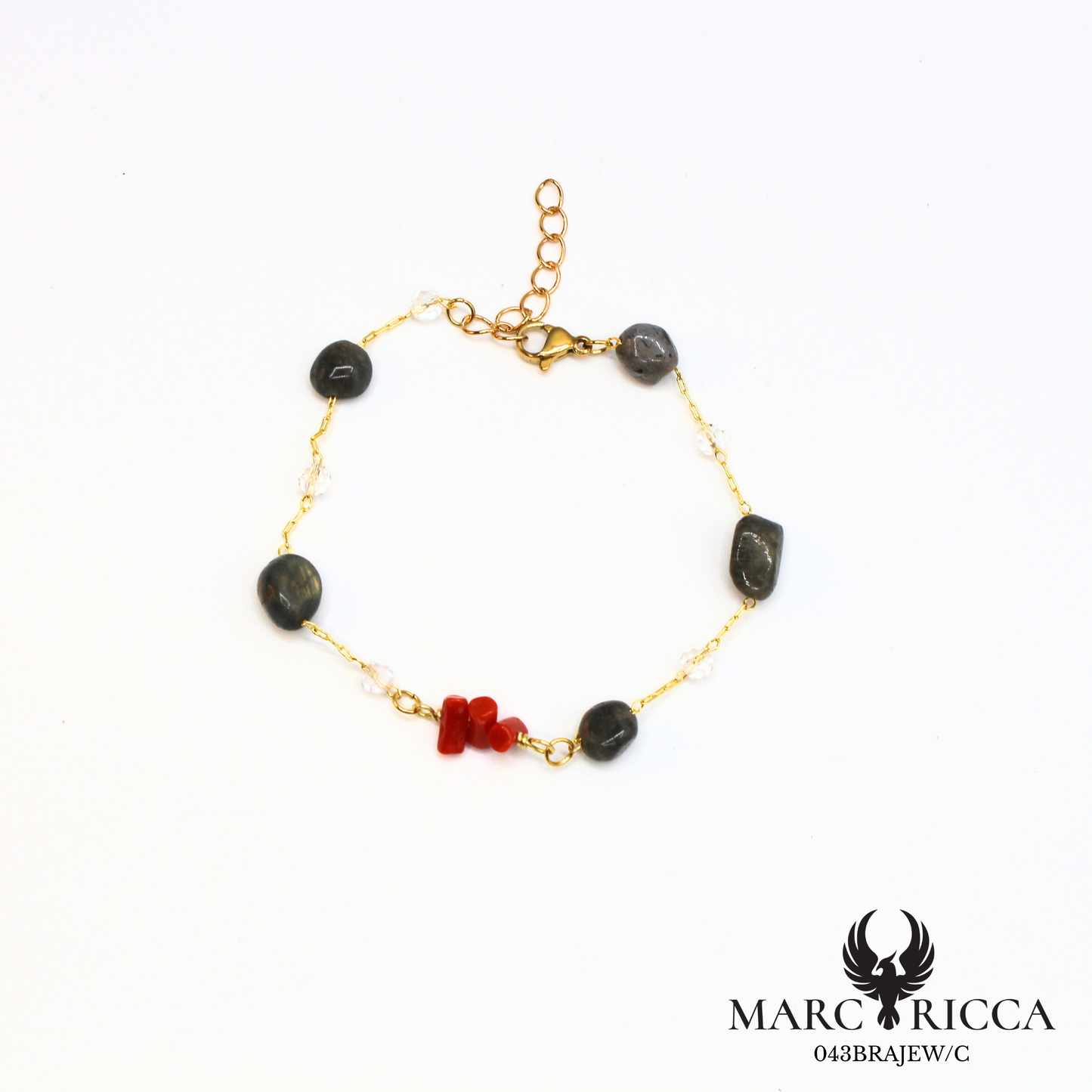 Bracelet en acier inoxydable avec corail et pierres de verres