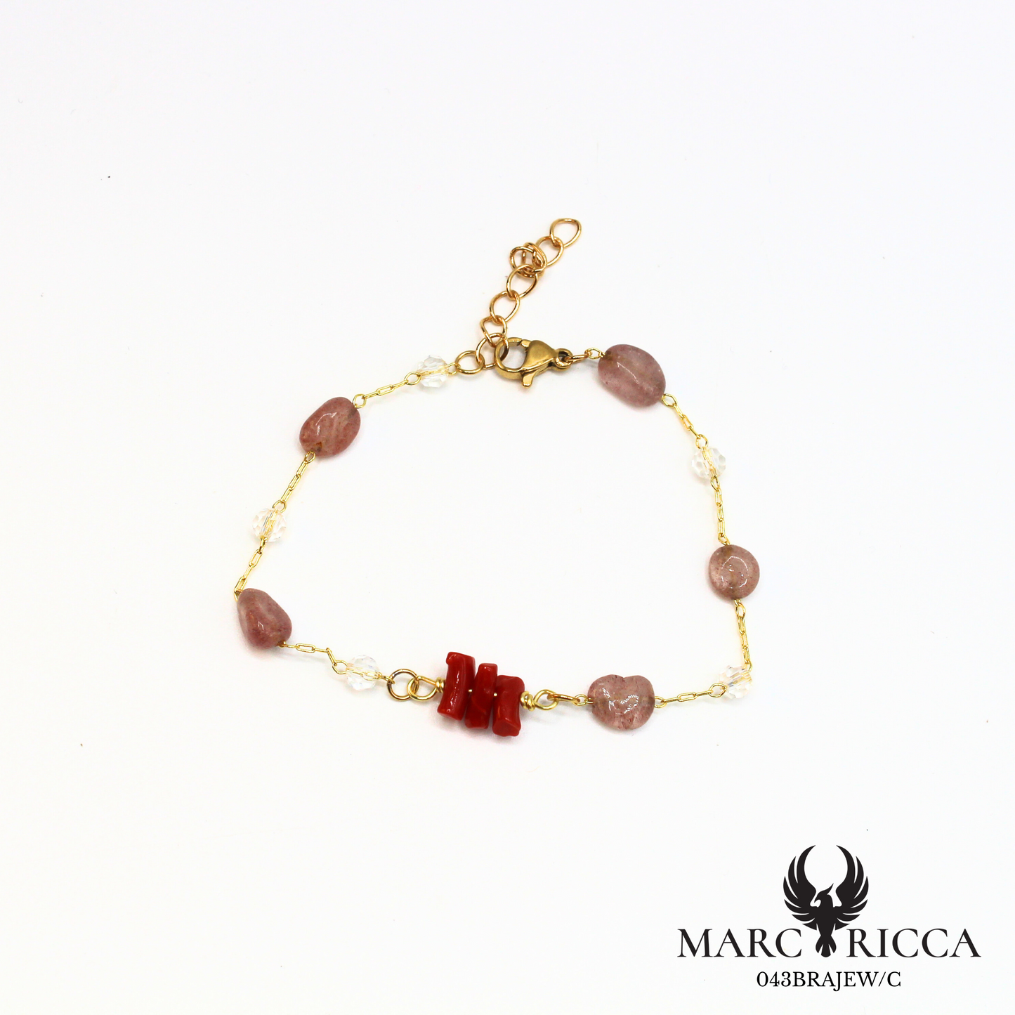 Bracelet en acier inoxydable avec corail et pierres de verres